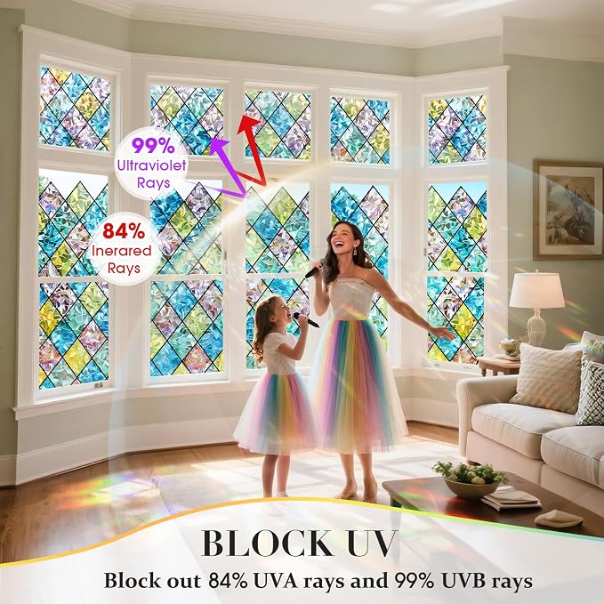 Coavas Window Privacy Film Stained Glass Window Clings 3D Rainbow Film - Image 4
