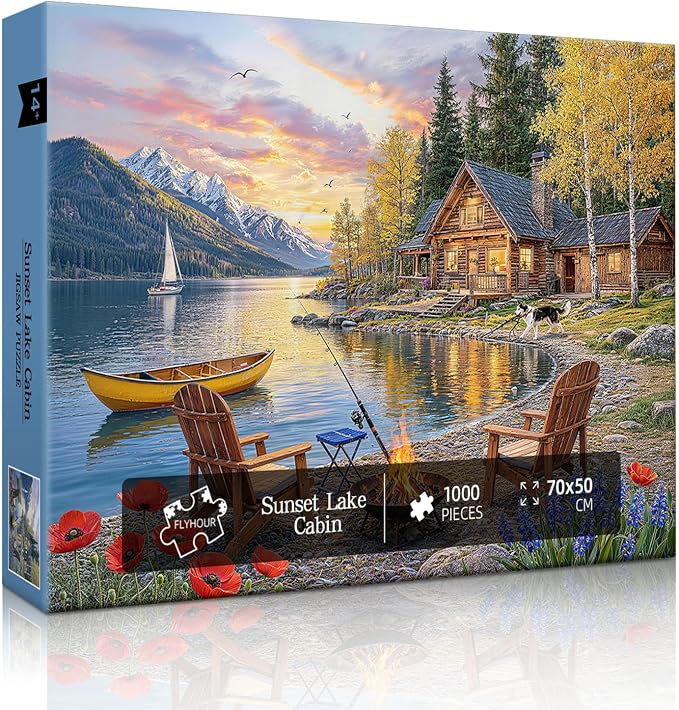 Sunset Lake Cabin Puzzles for Adults 1000 Pieces, Challenging Jigsaw Puzzles - Image 4