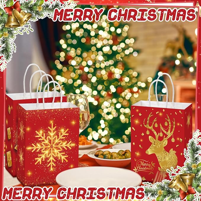 Kolldenn 24 Pcs Christmas Party Favors Bags Red and Gold Christmas Goodie Gift - Image 4