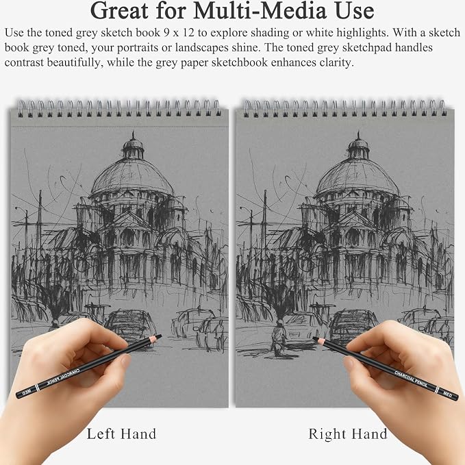Fuxi Toned Grey Sketch Pad, 9x12 Spiral Sketchbook, 60 Sheets Art Paper - Image 5