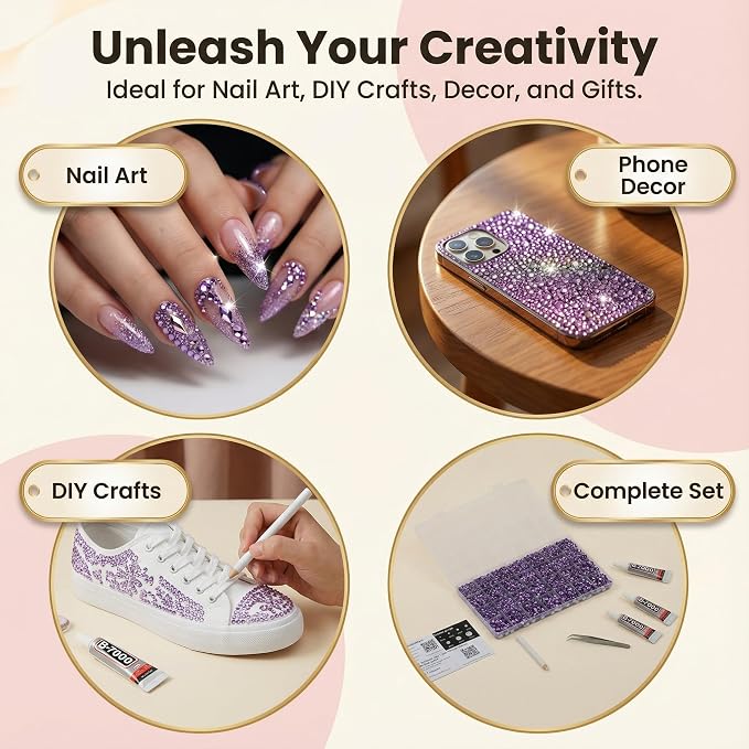 36000Pcs Amethyst Rhinestones for Bedazzling, Mixed Sizes 2-6mm Bedazzler Kit - Image 6