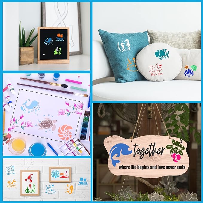 Sea Life Stencils for Kids, Drawing Templates for Wall Wood Fabric Canvas - Image 3
