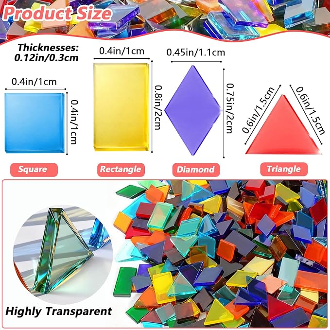 LITMIND 2800 Pcs Transparent Stained Glass Mosaic Tiles – Assorted Colors - Image 2