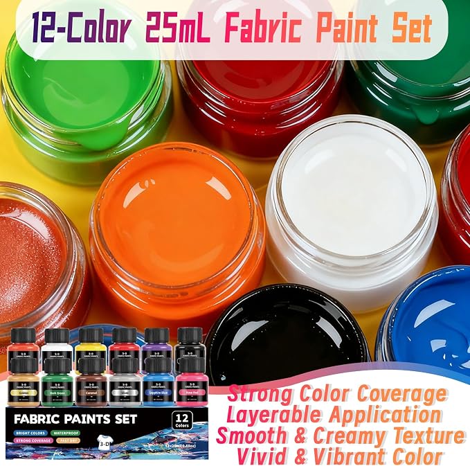 Fabric Paint Set, 12 Vibrant Colors Permanent Textile Paint - Image 8