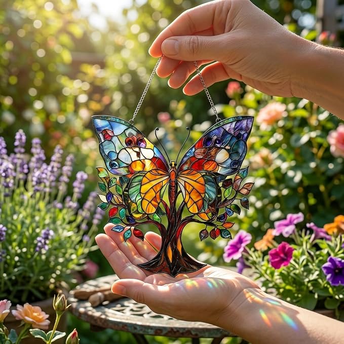 Butterfly Gifts for Women, Acrylic Butterfly Suncatcher Faux Stained Glass - Image 4