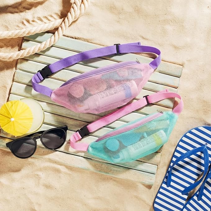 Hsei 2 Pcs Mesh Shell Bags for Beach Shelling Seashell Collecting Fanny Pack - Image 5