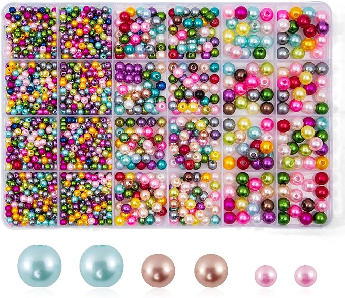 1400pcs Pearl Beads for Jewelry Making, 3 Size Multicolor Loose Beads Pearls by Unknown