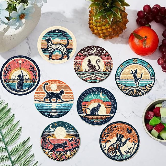 8PCS Diamond Art Coasters Kit, Cat Diamond Painting Coasters - Image 3