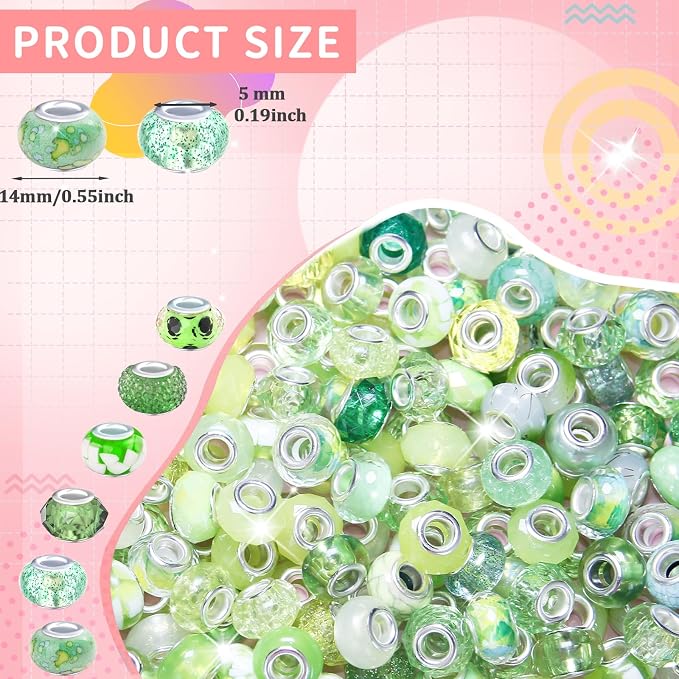 60Pcs Large Hole Beads Spacer Beads Light Green Assorted European Craft Big - Image 2