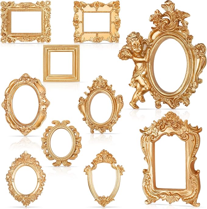 Yulejo 10 Pcs Vintage Gold Mini Frames Set, Baroque Victorian Ornate Decorative by Yulejo