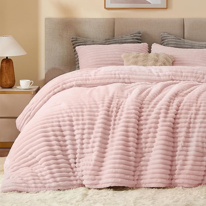 BEDELITE Fleece Full Comforter Set -Super Soft & Warm Fluffy Pink Bedding by BEDELITE
