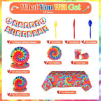 Yaomiao 171 Pcs Tie Dye Tablecloth Birthday Decorations Tie Dye Party Tableware - Image 2
