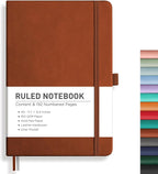 RETTACY Lined Journal Notebook, 192 Numbered Pages, A5 Size | Leather Hardcover by RETTACY
