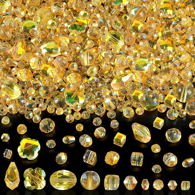 636pcs Crystal Glass Beads for Jewelry Making Assorted, 4/6/8mm Gold Champagne by OuMuaMua