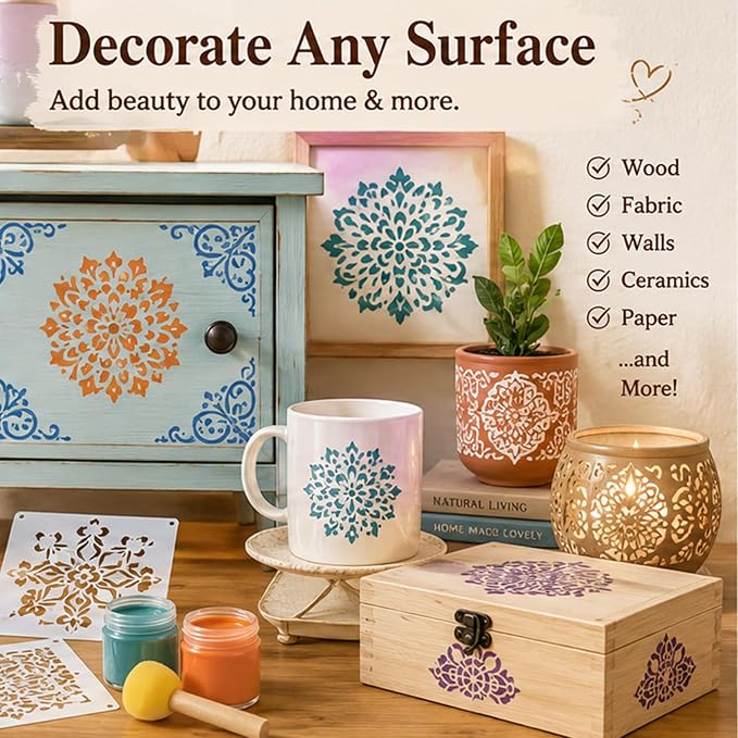 50 Pcs Large Mandala Stencils for Painting, 3.93 X 3.93 Inch Flower Stencils - Image 4