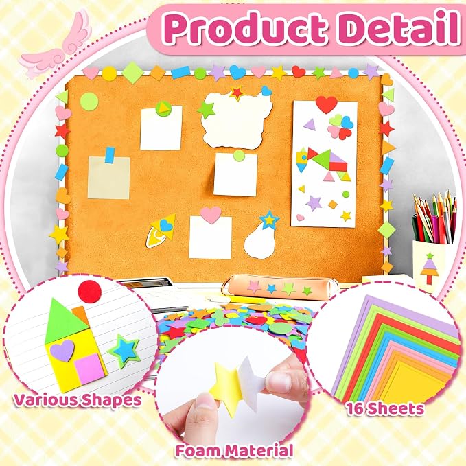 1700Pcs Foam Stickers Foam Shape Stickers Heart Star Square Geometric Sticker - Image 3