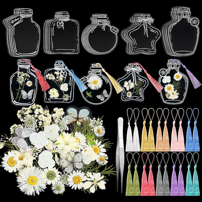 TaoBary 91 Pcs DIY Handmade Transparent Dried Flower Bookmark Set Include by TaoBary