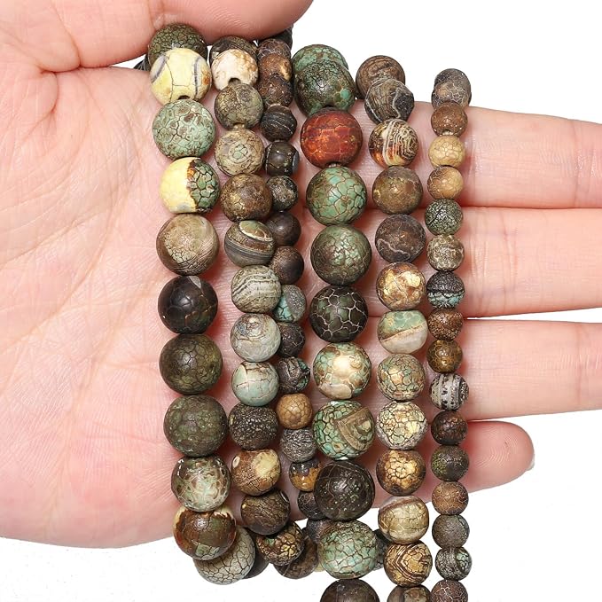 35pcs Round Loose Green Crack Old Agate Beads - Image 5