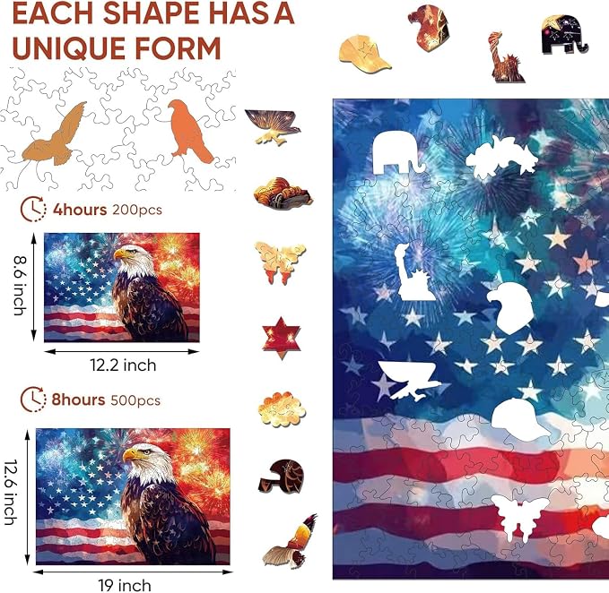 Reouinty Wooden Puzzles for Adults, Firework Eagle Jigsaw Puzzle, Wood Puzzles - Image 2