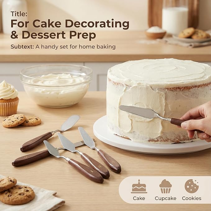 5-Piece Icing Spatula Set, Stainless Steel Cake Frosting Spatulas & Palette - Image 5