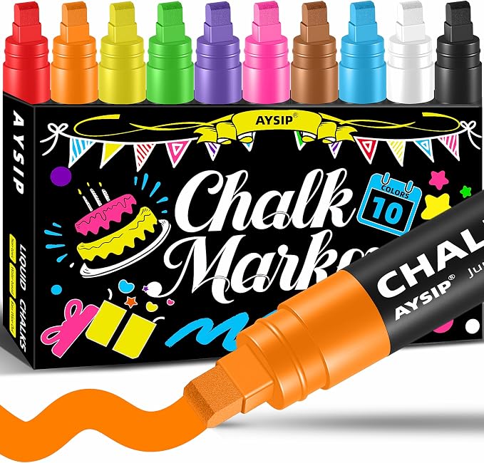 Window Chalk Markers for Blackboard，10 Colors Washable Glass Jumbo Liquid Chalk by AYSIP