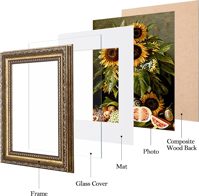 eletecpro 5x7 Vintage Picture Frame, Glass Cover, Bronze Gold, Horizontal or - Image 2