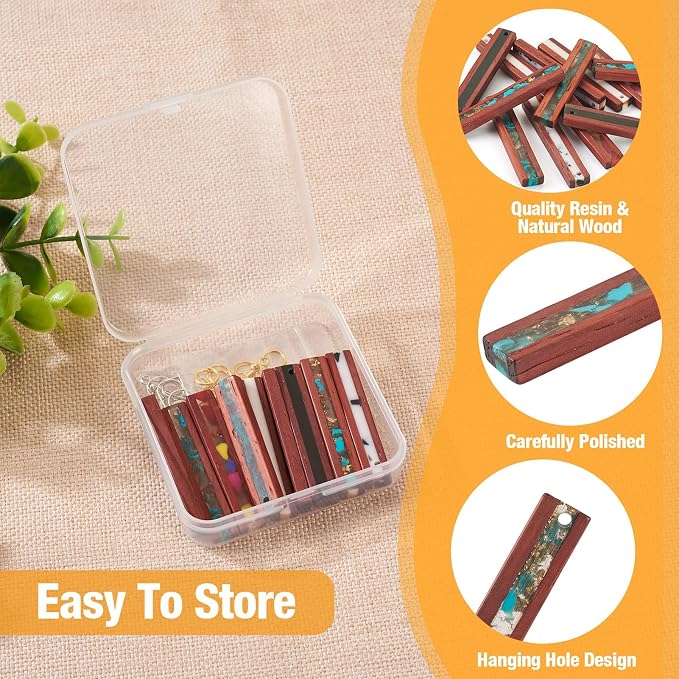 FASHEWELRY 12Pcs Wood Resin Earrings Charms Rectangle Wooden Earring Blanks - Image 5