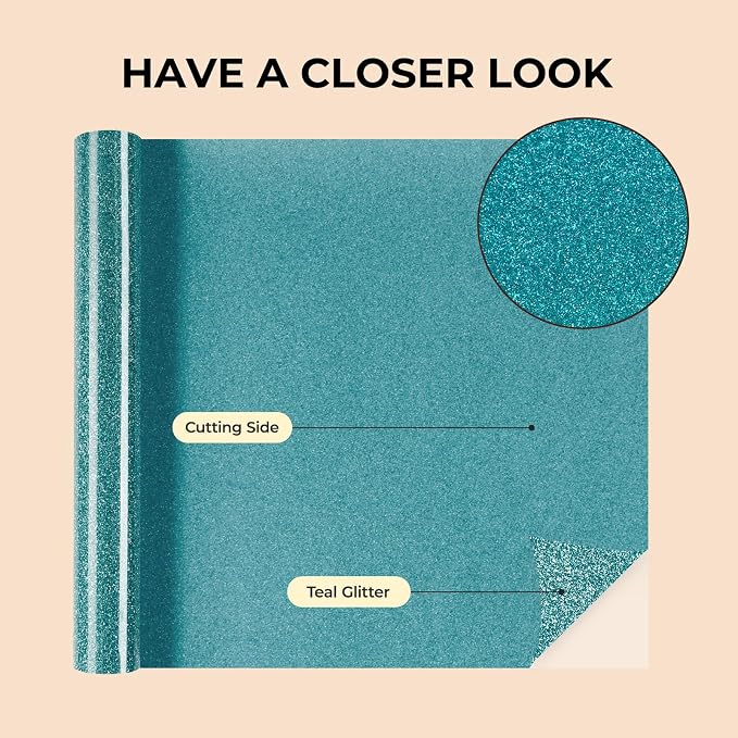 HTVRONT Teal Glitter HTV Vinyl- 10” x 5ft Teal Glitter Iron On Vinyl | Teal - Image 7