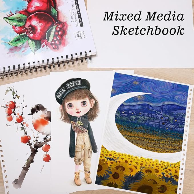 4 Pack Mixed Media Sketchbook, 9x12 inches Drawing Paper Sketch Book, - Image 5