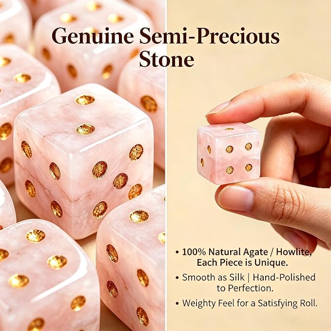 Natural Pink Stone Mahjong Dice Set of 2 - Image 3