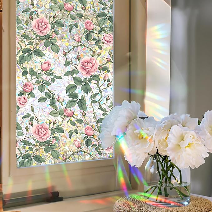 Stained Glass Window Cling, Rainbow Tinted Window Film Sun Blocking, Floral - Image 5