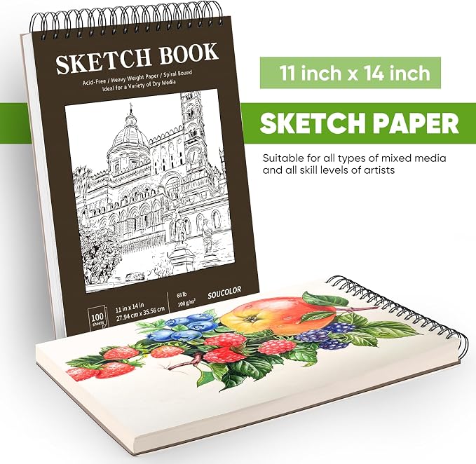 Soucolor 11"x14" Large Sketchbook, 100 Sheets Thick Acid Free Sketch Pad | - Image 6