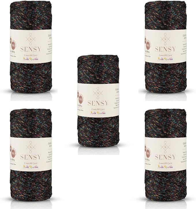 5 Skeins of Sensy Premium 2mm 251 Yards Sparkle Polyester Rope 90% by SSENSY