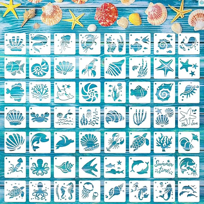 Augshy 56 Pieces Small Summer Sea Ocean Beach Stencils by Augshy
