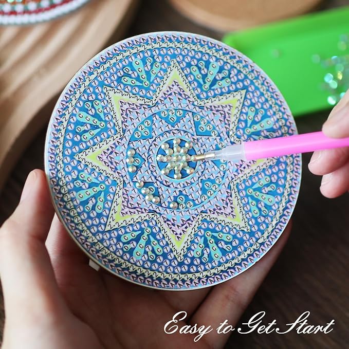 Temlum 6 Pcs Diamond Painting Coasters Kit, Mandala Diamond Art Coasters - Image 3
