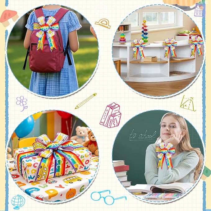 2 Rolls Back to School Wired Edge Ribbons, 12 Yards Apple Pencil Stripe - Image 3
