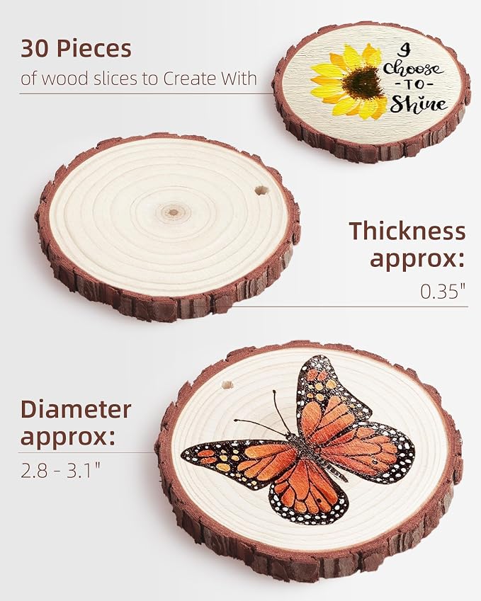 Wood Slices with Hole, Unfinished Wooden Circles - Image 2