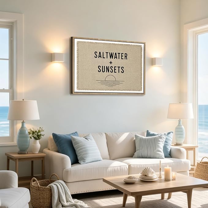 Framed Saltwater Sunsets Wall Art Coastal Beach Quote Minimalist Poster Print - Image 6