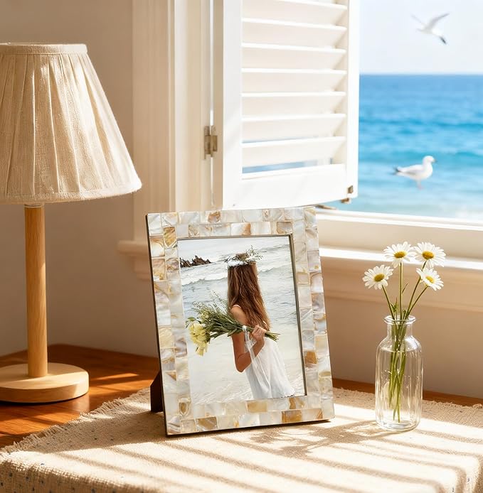 Picture Frame 5x7 Mother of Pearl Photo Frame, Beach Picture Frame Tabletop or - Image 3