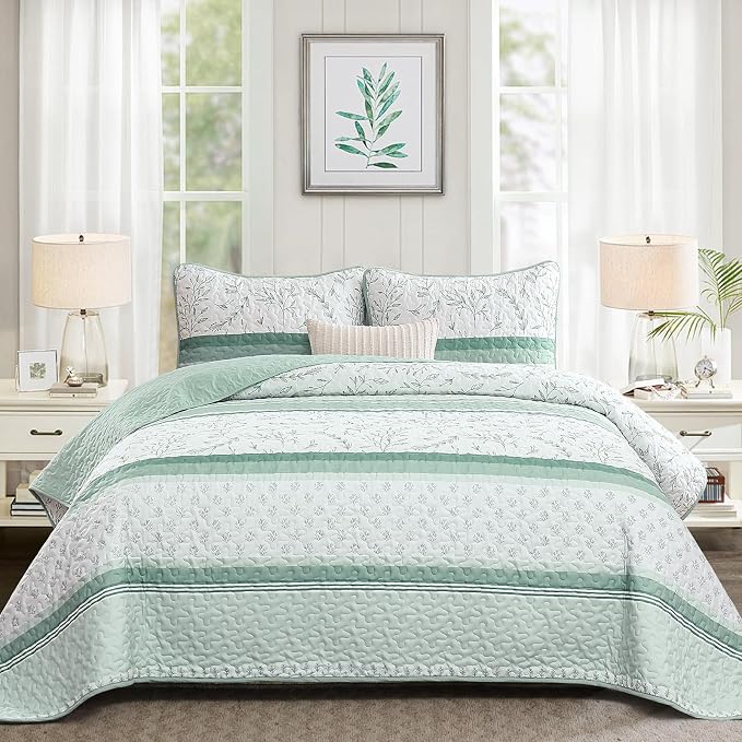 Quilt Set Queen Size, 3 Piece Soft Lightweight Microfiber Quilt Bedding Set by HOME