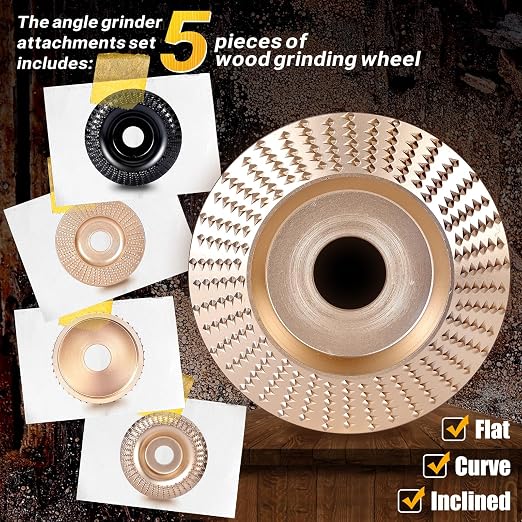BLEKOO 5PC Angle Grinder Wood Carving Disc Set, 5/8" Arbor, Wood Shaper & Stump - Image 2