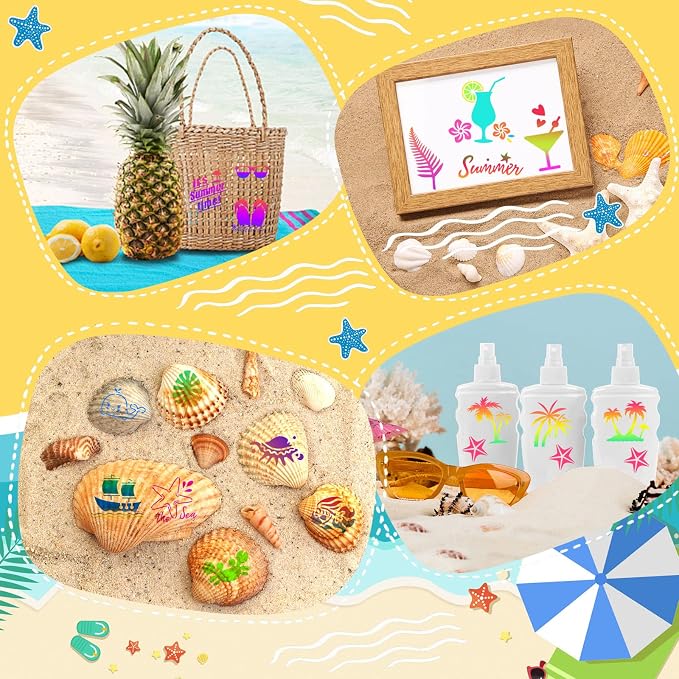 Augshy 56 Pack Summer Stencils for Painting, 3 Inch Beach Crafts Template | - Image 6