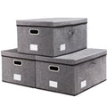 PRANDOM Storage Bins with Lids [3-Pack] Linen Fabric Foldable Storage Boxes Organizer Containers Baskets Cube with Cover (23.4X15.9X11.5) For 6+ Year Old Boys and Girls
