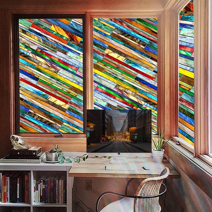 Coavas Stained Glass Window Film: Upgrade 3D Rainbow Window Clings Sun Blocking - Image 7
