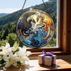 Greatingreat Dragon Stained Glass Window Hanging, 7.87 Inch Bookshelf Decoration - Image 6