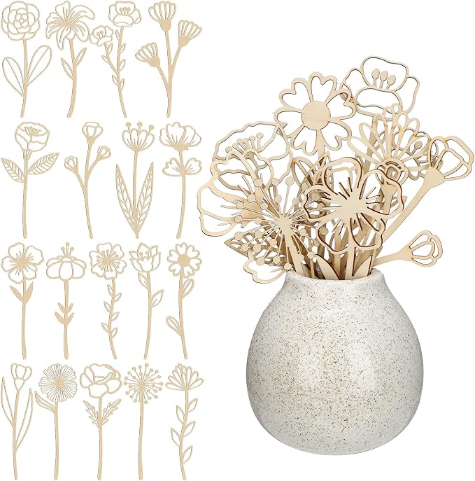 RattanView 36 Pcs Wooden Wildflower Decor Set Wood Flowers Cutout Signs by RattanView