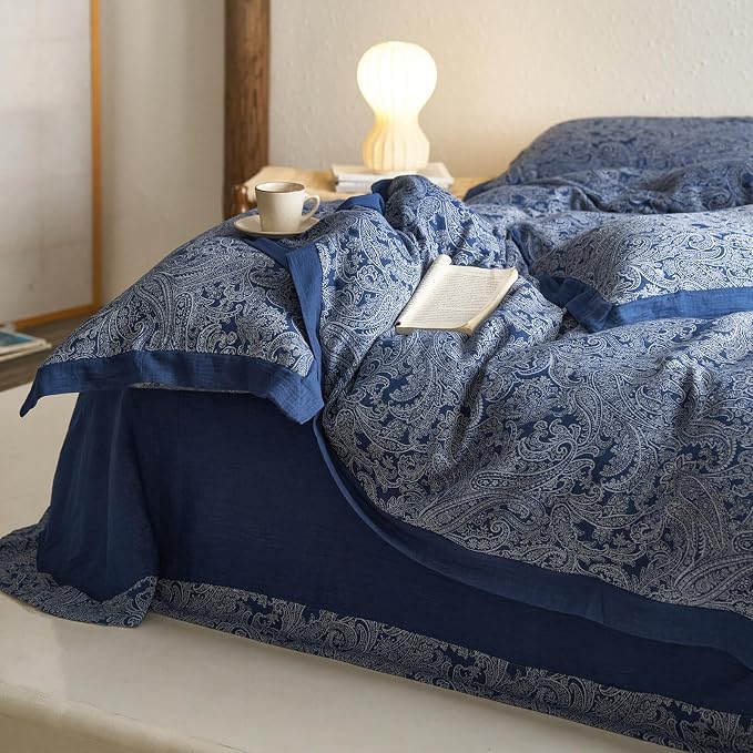 mixinni Muslin Cotton Vintage White Paisley Floral Duvet Cover King Size 3pcs - Image 4