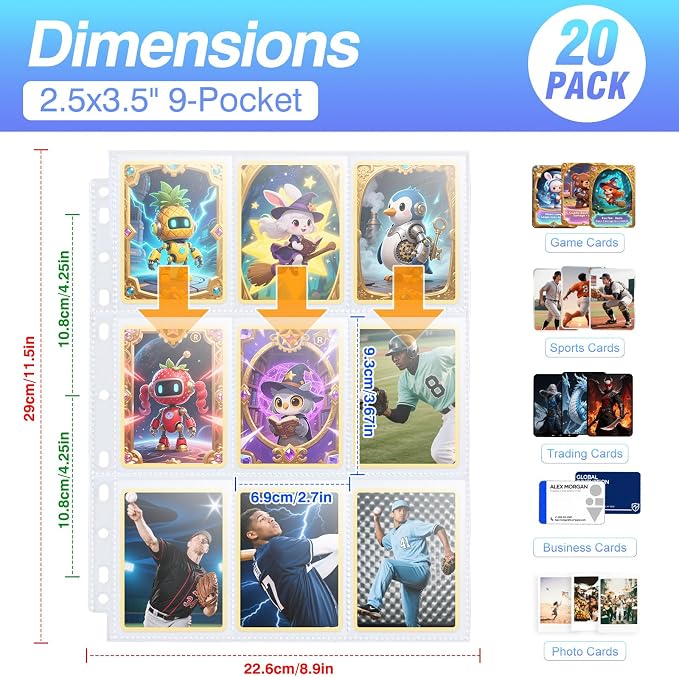 360 Pockets Binder Card Sleeves Double-Sided 9 Pocket Trading Card Pages - Image 2