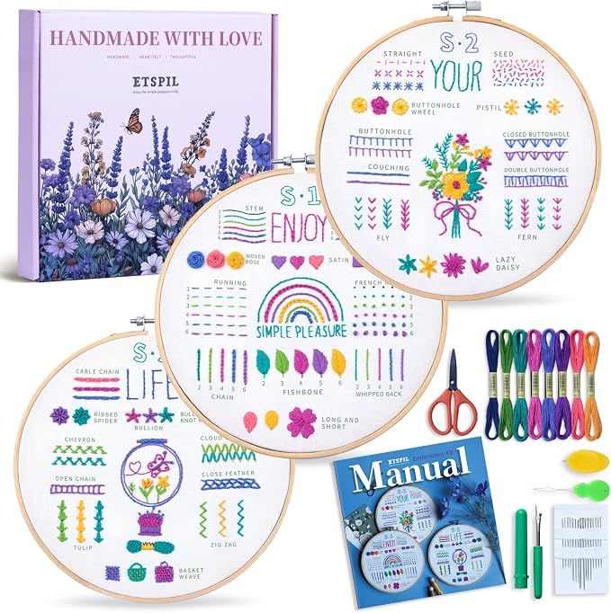 ETSPIL Beginner Embroidery Kit for Adults, No-Wash Finish, 4K Video | by ETSPIL