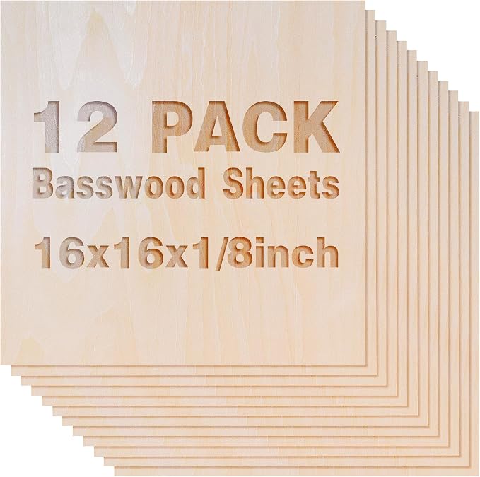 12 Pack Basswood Sheets 1/8x16x16 Inch, Unfinished Wood by Unknown